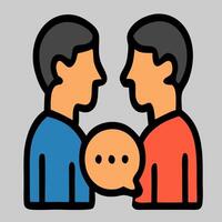Two people facing each other and talking icon representing discussion icon, agreement, or negotiation. vector