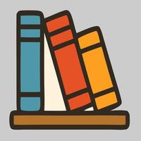 Stack of three colored book icons leaning together, best for academic or library purposes. vector