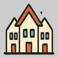 Two townhouse icon with pointed roofs representing classic architecture and family housing style vector