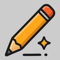 Simple orange pencil icon placed diagonally with small spark icon, great for doodle and sketch themes vector