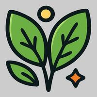 Three green leaves icon forming a V shape with sparkles, ideal for eco labels or environmental branding. vector