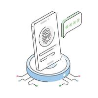 A trendy isometric icon showing mobile biometric scanning concept vector