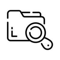 A outline style icon showing search folder magnifier vector