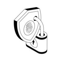 Modern isometric outline icon showing biometric security scanning process. vector