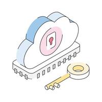 A captivating isometric outline icon showing secure cloud access vector