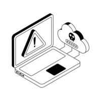 An amazing isometric icon visualizing real-time cloud hacking process. vector