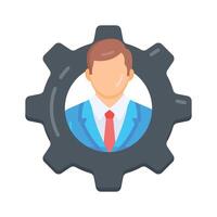A flat icon showing employee management with cogwheel vector