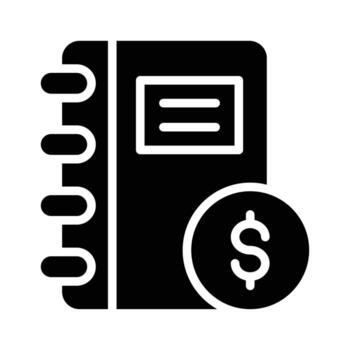 A solid style icon of ledger record book with dollar vector
