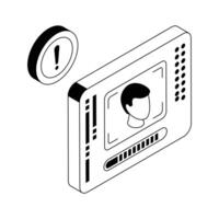 Trendy isometric outline icon of face recognition technology system. vector