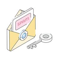 Trendy isometric outline icon illustrating spam mail attack warning vector