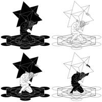 Titan Atlas, intertwined with the sacred Metatron and Merkaba geometry symbol. vector