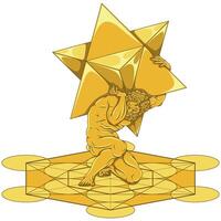 A depiction of Titan Atlas featuring the Metatron and Merkaba geometry symbols vector