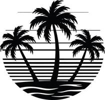Sunset Background with Three Palm Tree Silhouettes vector