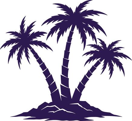 bold palm tree silhouette with rugged rocky ground landscape style