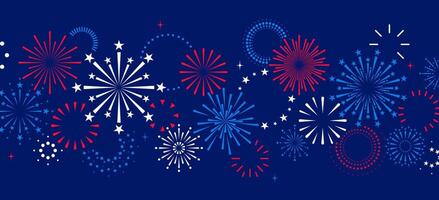 4th of July border, fireworks banner, USA pattern background vector