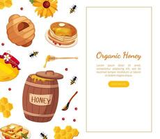 Organic Honey Landing Template, Natural Honey Products Website, Mobile App, Beekeeping and Honey Production Illustration vector