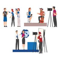 Television Industry, Journalists Taking Interview and Cameramen Shooting with Camera Cartoon Style Illustration vector