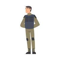 Army Soldier, Military Man Character in Knaki Uniform and Bulletproof Vest Cartoon Style Illustration vector