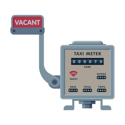 Retro Taximeter Device, Calculating Equipment for Taxi Car, Measurement Appliance Illustration on White Background