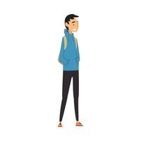 Smiling Guy in Casual Clothes Standing with Backpack, College or University Student Character Illustration vector