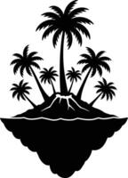 Palm Tree Silhouette Rising From Submerged Island In Ocean Scene vector