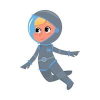 Cute Kid Astronaut in Outer Space Suit Floating in Space, Boy Playing Astronauts, Space Tourist Character Cartoon Style Illustration vector