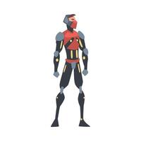 Man in Robot Costume and Mask, Cyborg or Superhero, Carnival Party, Masquerade or Online Game Character Cartoon Style Illustration vector