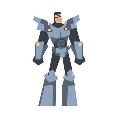 Man in Robot Costume, Cyborg or Superhero Character, Carnival Party or Masquerade Concept Cartoon Style Illustration