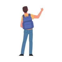 Young Man with Backpack, Try Trying to Stop Car By Hand, View from Behind Illustration vector