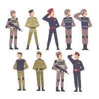 Military People Set, Army Soldiers Characters Dressed in Various Combat Uniform Cartoon Style Illustration vector