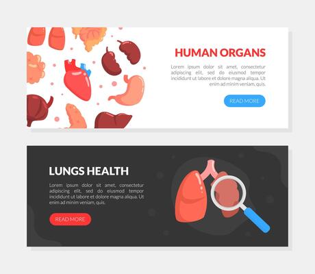 Human Organs, Lungs Health Landing Page Templates Set, Medical Science Innovation for Health Care Website Illustration
