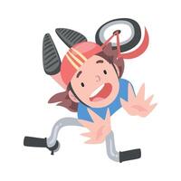 Frightened Child in Safety Helmet Falling Down from Kick Scooter, View from Above, Traumatic Accident, Health Risk Cartoon Style Illustration vector