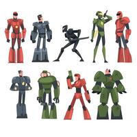 Robotic Men Set, Carnival Party or Masquerade Concept, Game Design Element Cartoon Style Illustration vector