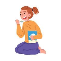 Slumber Party, Cute Girl in Pajamas Sitting on Floor and Eating Ice Cream Cartoon Style Illustration vector