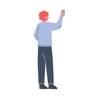 Back View of Young Man Standing and Recording on Smartphone Illustration on White Background vector