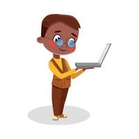 Boy Computer Programmer Character with Laptop, Kids Hobby or Future Profession Concept Cartoon Style Illustration vector