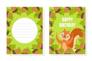 Happy Birthday Invitation or Greeting Card Template with Cute Funny Squirrel Character Illustration vector