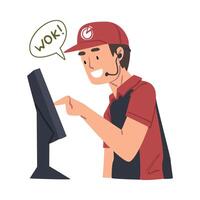 Call Center Operator of Food Express Delivery Service Taking Order Cartoon Style Illustration vector