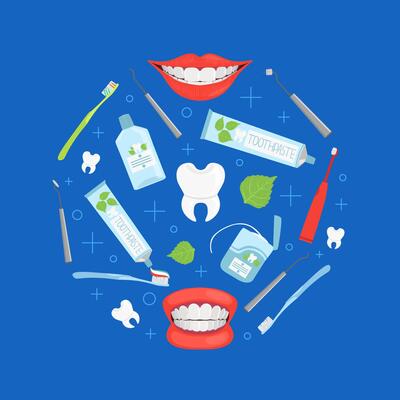 Stomatological Tools of Round Shape, Dental Care Concept Illustration