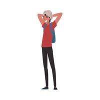 Smiling Indian Guy in Casual Clothes Standing with Backpack, International College or University Student Character Illustration vector