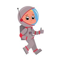 Child Astronaut Character in Outer Space Suit Showing Thumbs up, Boy Dreaming of Becoming an Astronaut Cartoon Style Illustration vector
