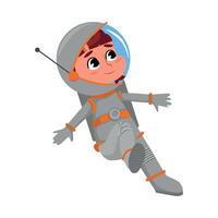 Cute Happy Kid Astronaut Character Space Suit Floating in Outer Space, Little Boy Dreaming of Becoming an Astronaut Cartoon Style Illustration vector