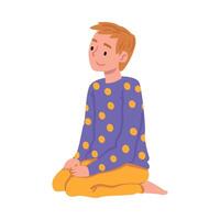 Slumber Party, Cute Boy Sitting on Floor Wearing Pajamas Cartoon Style Illustration vector