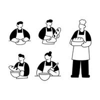 bakers in action, showcasing bread making steps vector