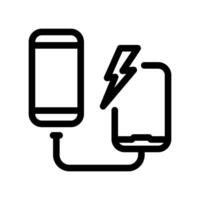Simple outline icon showing a smartphone charging from a power bank vector