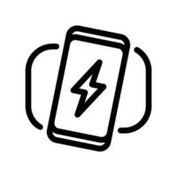 Smartphone with a lightning bolt inside a circular aura for wireless charging vector