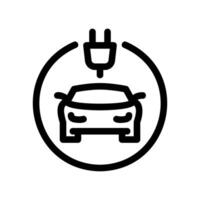 Outline icon of an electric vehicle connected to a charging plug vector