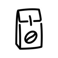 Outline Icon of Coffee Bean Pouch with Bean Symbol on White Background vector