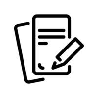 Signing a Document or Contract with a Pencil Line Art Icon vector
