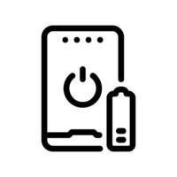 Outline icon showing a portable battery with power button and level indicator vector